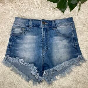 Cello jean acid washed denim frayed shorts